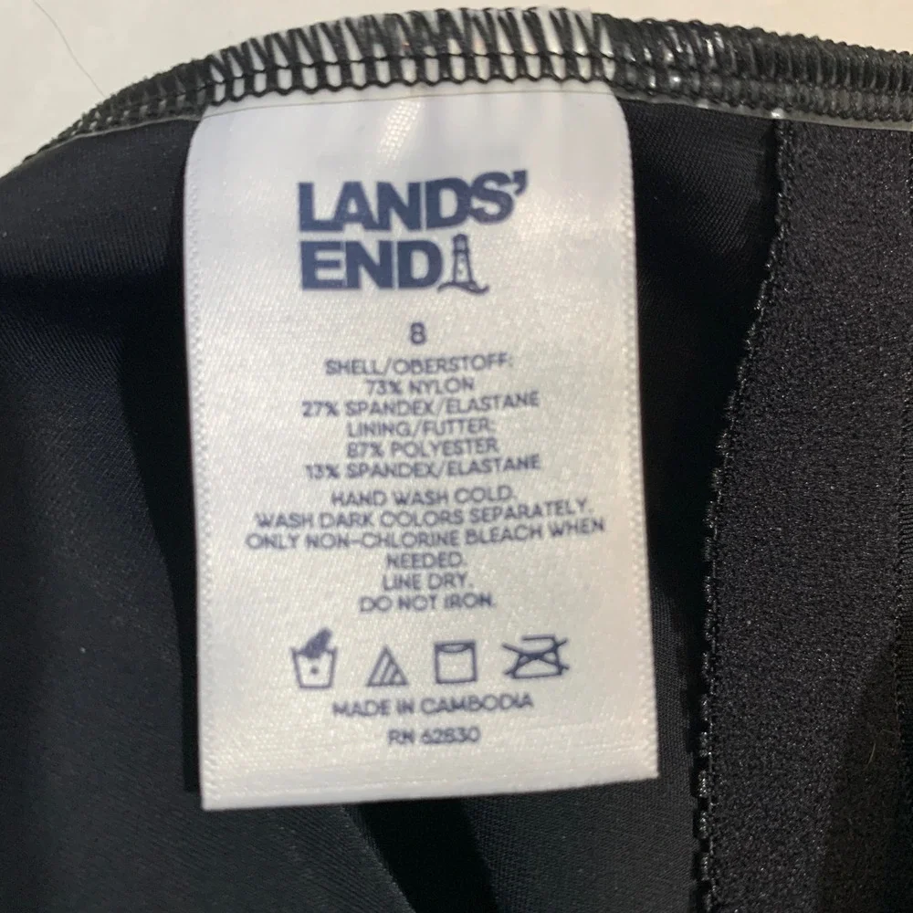 Lands'‎ End Black One Piece Swimsuit Square Neck Modest Size 8